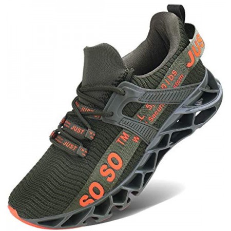 Men's Runing Shoes Walking Non Slip Blade Type Sneakers Army Green